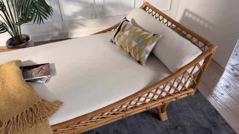 Natural Rattan Daybed Bolster Back Cushion Bohemian Lounge Furniture