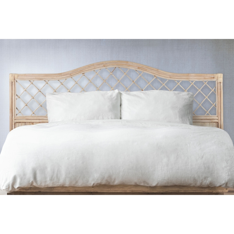 Natural Rattan Headboard with Diamond Lattice Pattern, Arched Boho Style