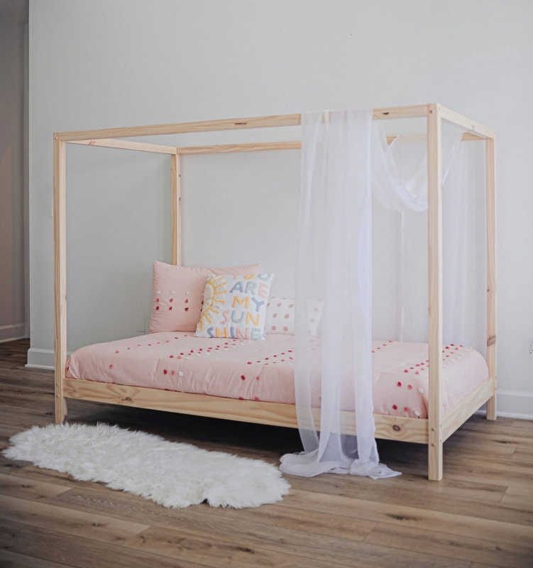 Natural Wood Montessori Canopy Floor Bed with Scandinavian Design