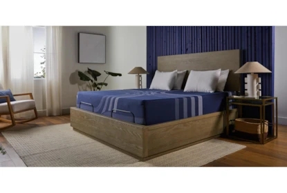 Natural Wood Platform Bed with Tall Headboard Organic Style