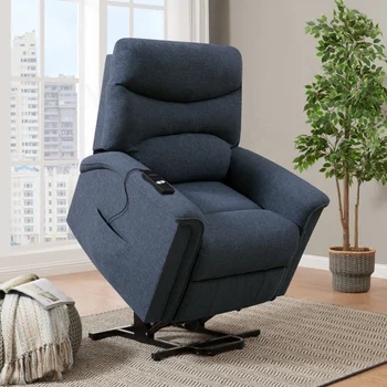 Navy Blue Power Lift Recliner with Heathered Fabric and Wired Remote