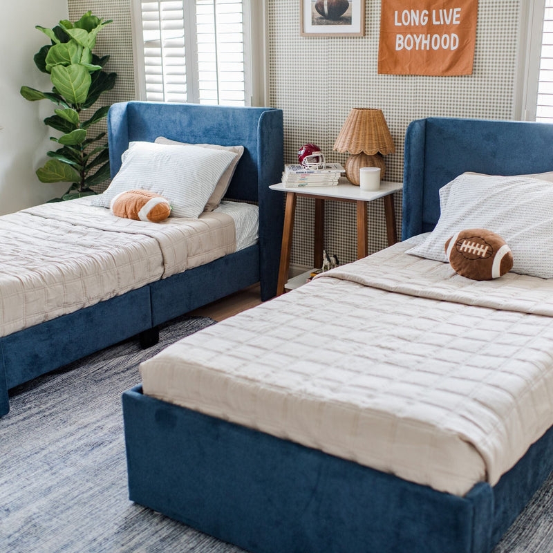 Navy Blue Twin Bed Upholstered Wingback Headboard