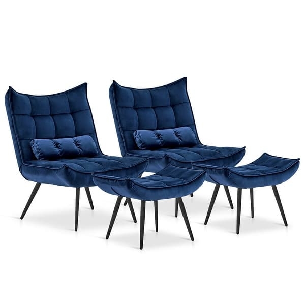 Navy Blue Velvet Accent Chair Set Square Tufted Wingback