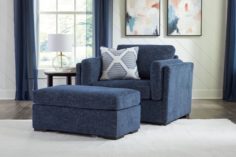 Navy Chair And A Half With Wide Track Arms And Ottoman