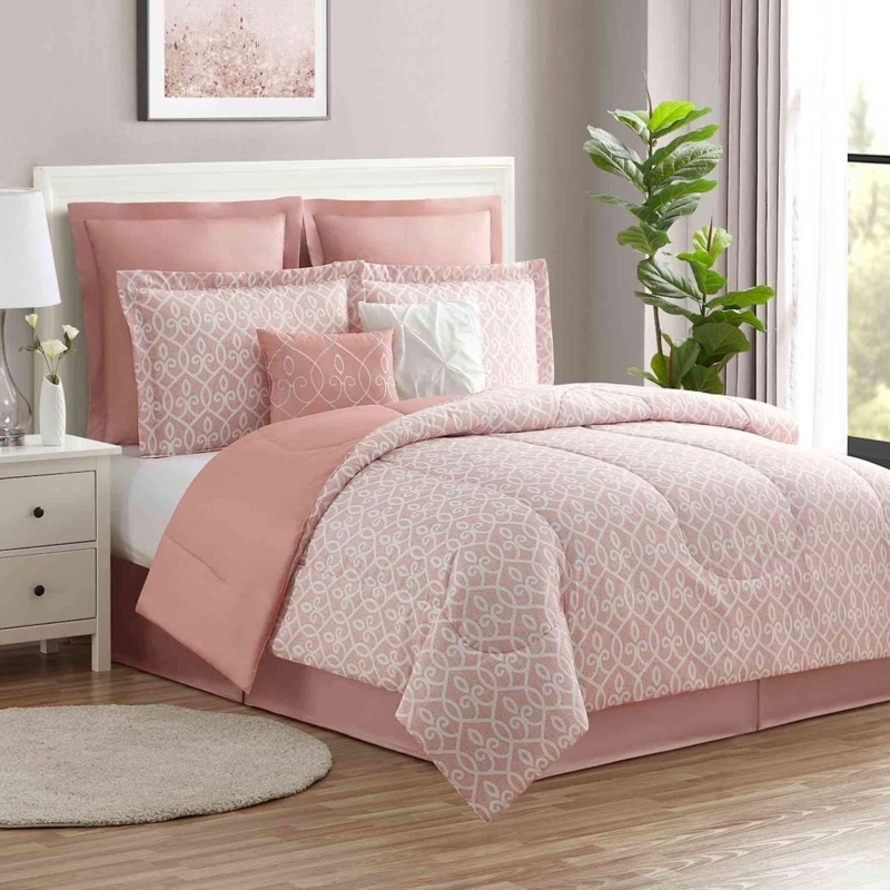 Navy Lattice Comforter Set: Geometric Print with Gold Accents Bedding
