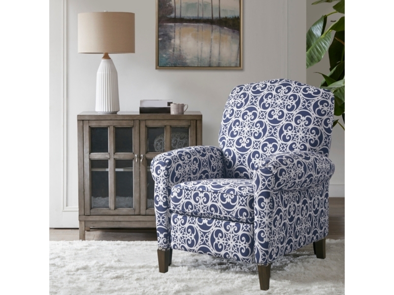 Navy Medallion Recliner Push Back Recliner Armchair Rolled Arms
