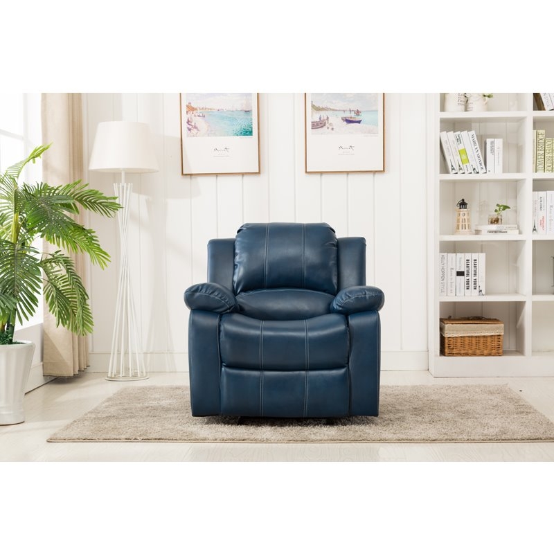 Navy Recliner Chair Contrast Stitching Leather Gel Coastal Decor