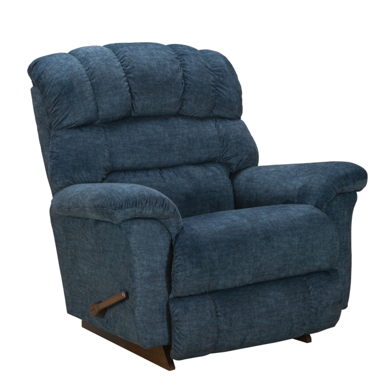 Navy Rocker Recliner with Divided Back Cushions and Manual Lever
