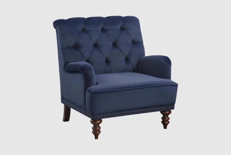 Navy Velvet Diamond Tufted Wingback Chair with Nailhead Trim