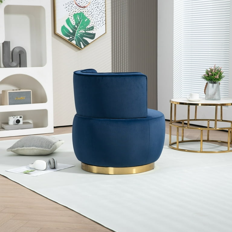 Navy Velvet Swivel Chair with Polished Metal Base