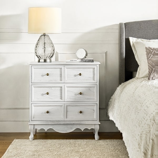 Nightstand Distressed Whitewash Scalloped Apron French Country