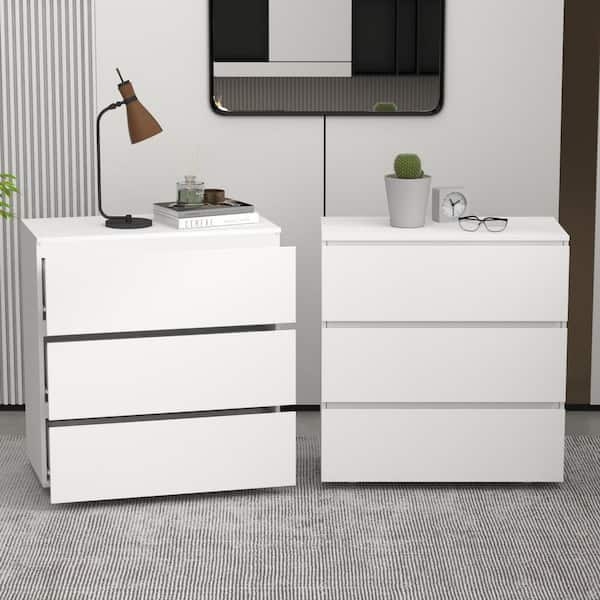 Nightstand Flat Front 3-Drawer Handleless Modern Chest