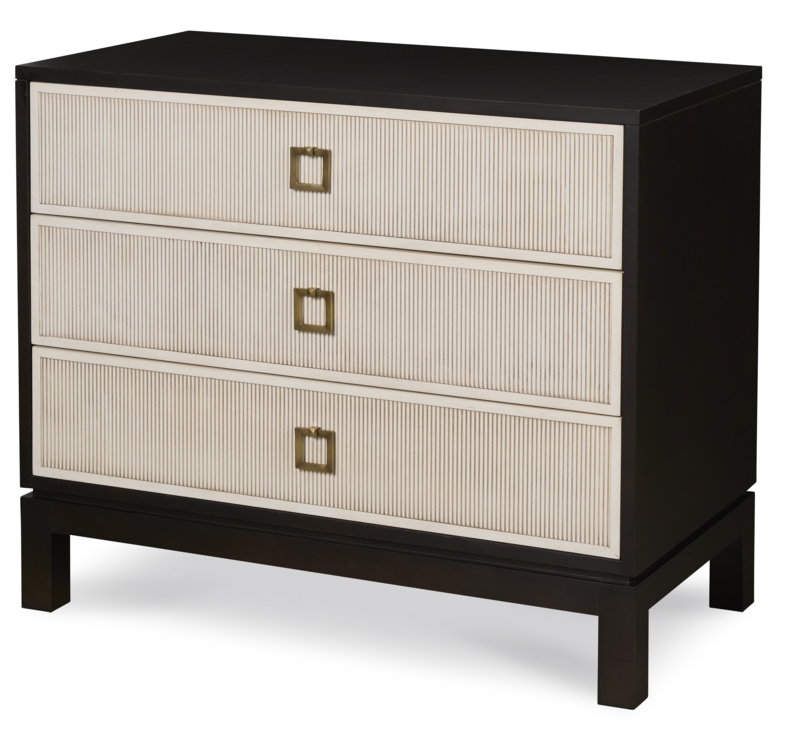 Nightstand Geometric Wood Inlay Three Drawers Plinth Base Modern