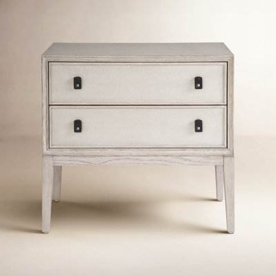 Nightstand Light Grey Wash Pull Tab Handles 2-Drawer Coastal