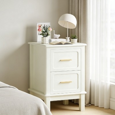 Nightstand Matte 2-Drawer Gold Bar Pulls Framed Fronts