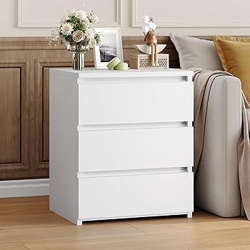 Nightstand Matte Finish Recessed Pulls 3-Drawer Minimalist