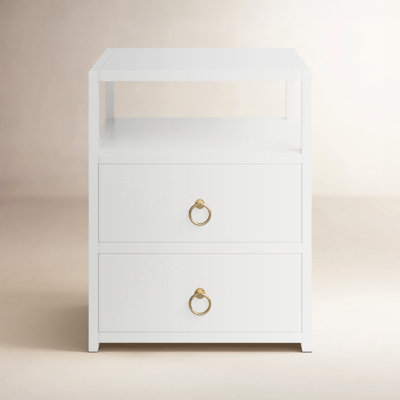 Nightstand, Minimalist Knobs Crisp White Block Base Contemporary Bedside