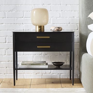 Nightstand: Minimalist Metal Bedside Table with Open Bottom Shelf