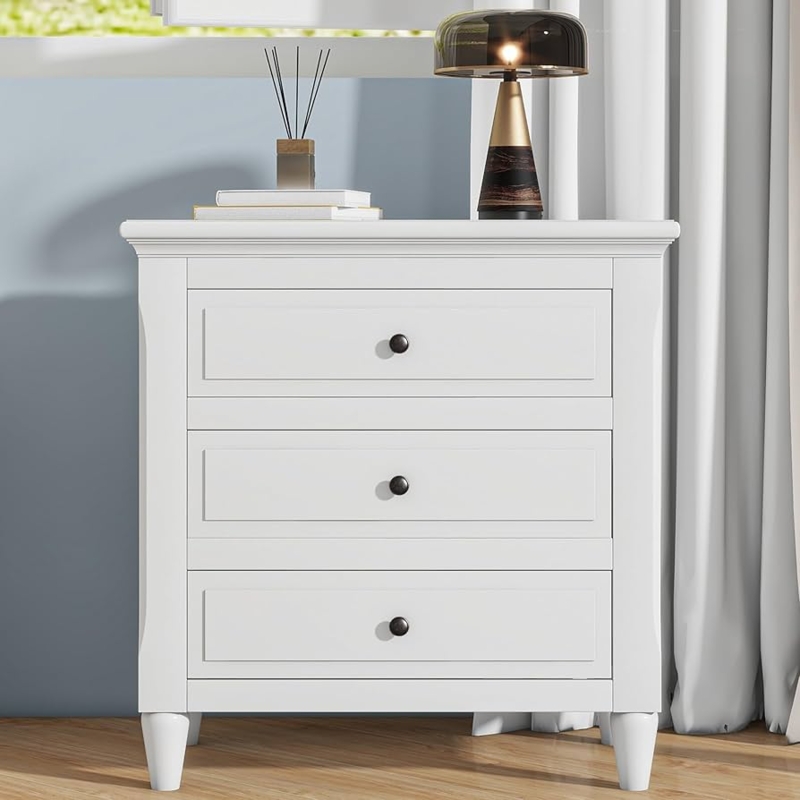 Nightstand Rustic Farmhouse Three Drawers Natural Wood Legs