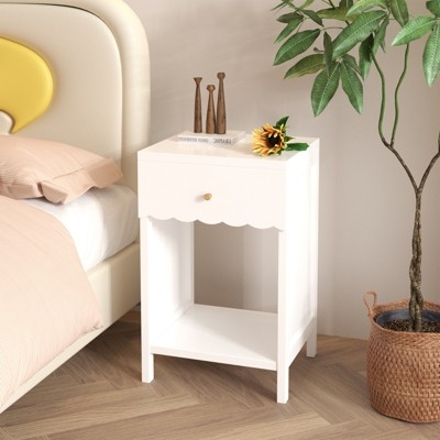 Nightstand Scalloped Edge 1-Drawer Open Shelf Whimsical
