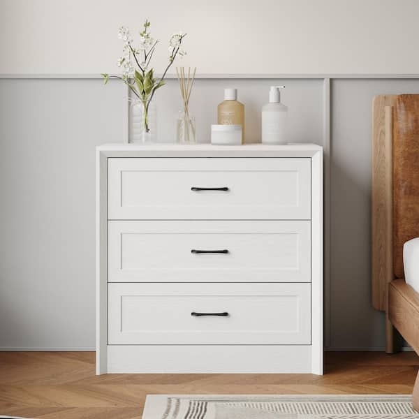 Nightstand Tall 3-Drawer Black Handles Transitional Chest