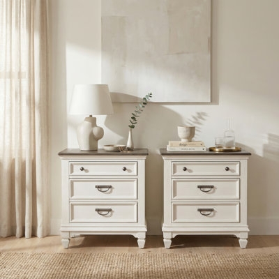 Nightstand Two-Tone Mixed Hardware 3-Drawer Farmhouse