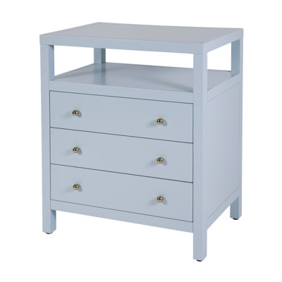 Nightstand Weathered Gray Three Drawers Silver Bar Pulls Block Feet