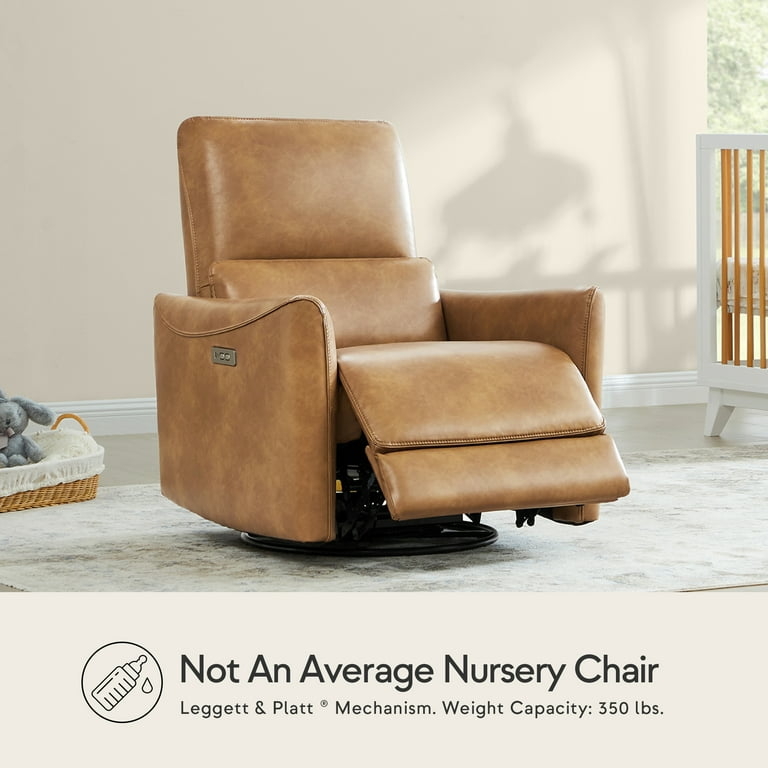 Nursery Chair Cognac Faux Leather Power Swivel USB Port