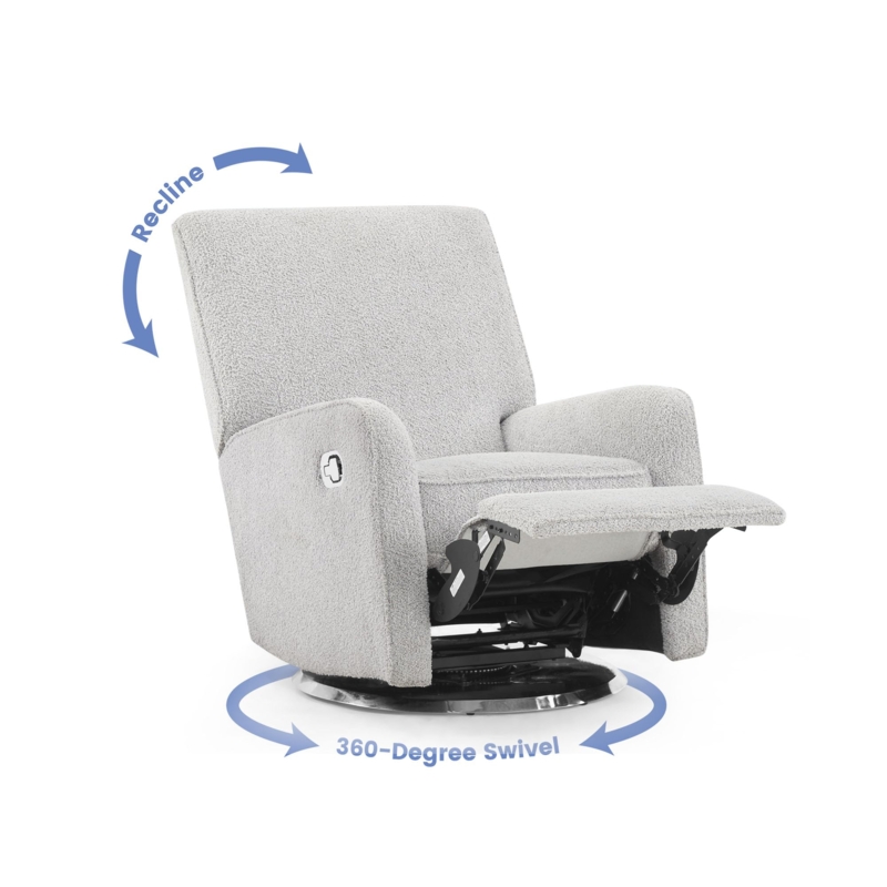 Nursery Recliner in Fog Chenille Yarn with Swivel Base