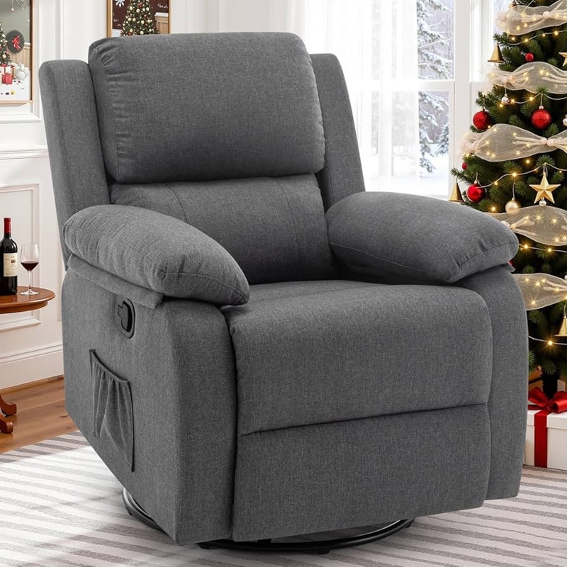 Nursery Swivel Rocker Glider with Woven Fabric and Side Pocket