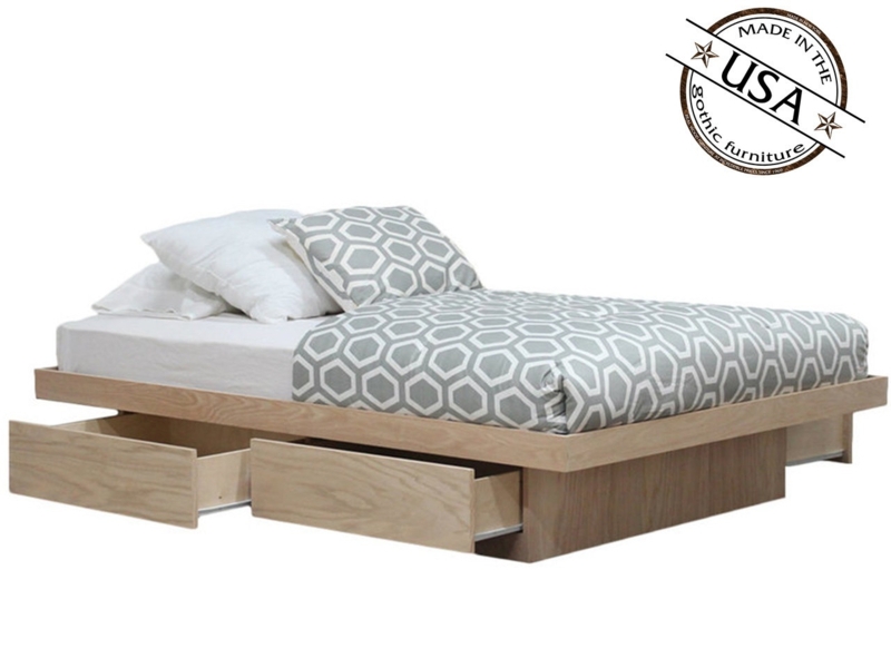 Oak Storage Bed with Four Integrated Underbed Drawers
