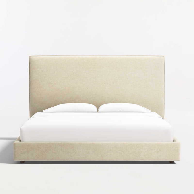 Oatmeal Platform Bed with Tall Seamless Headboard and Block Feet