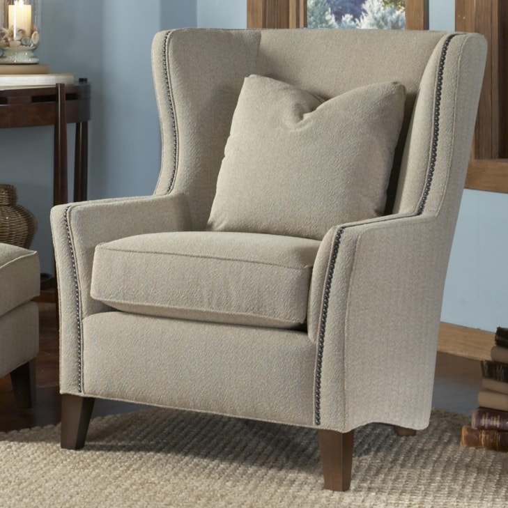 Oatmeal Textured Wingback Chair Track Arms Nailhead Trim