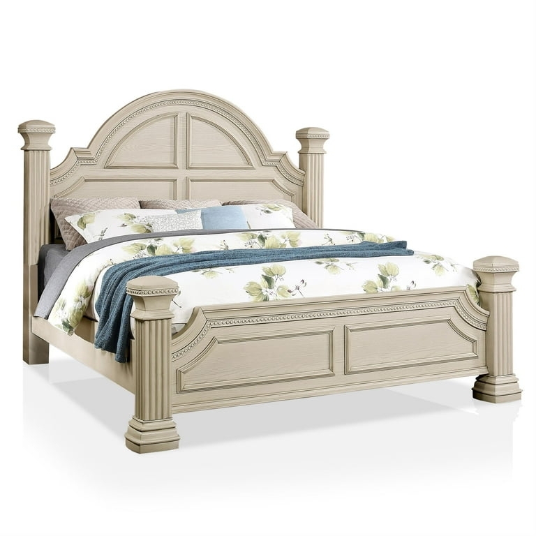 Off-White Panel Bed Fluted Pilasters Arched Headboard Classic