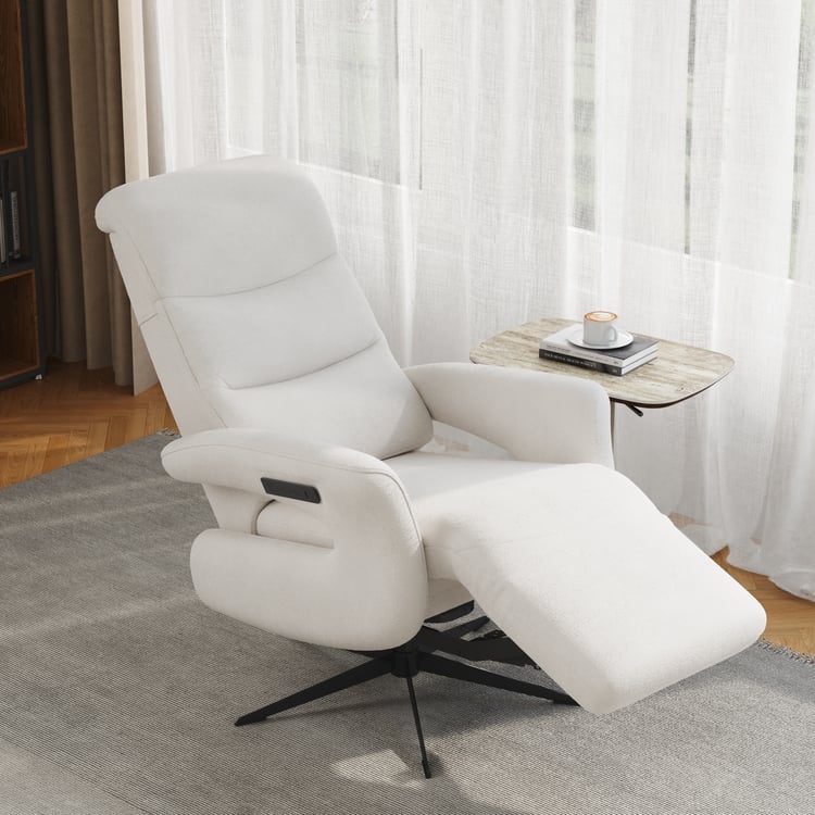 Off-White Swivel Power Recliner with Black Star Base