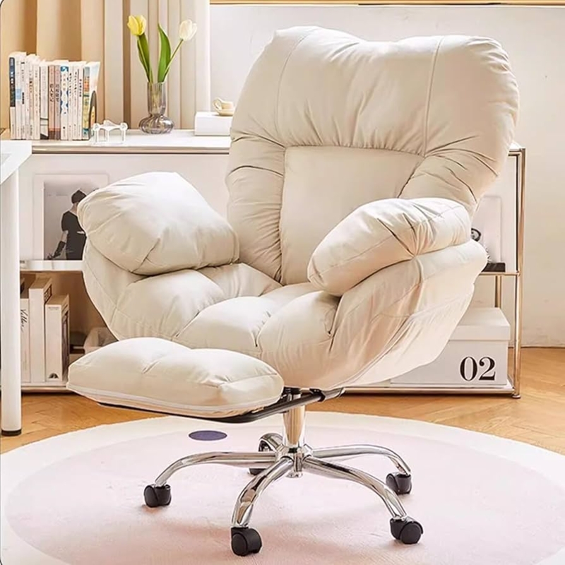 Office Chair with Unique Heart Shaped Back and Plush Reclining Footrest