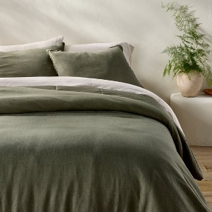 Olive Green Comforter Set with Heavyweight Linen Texture