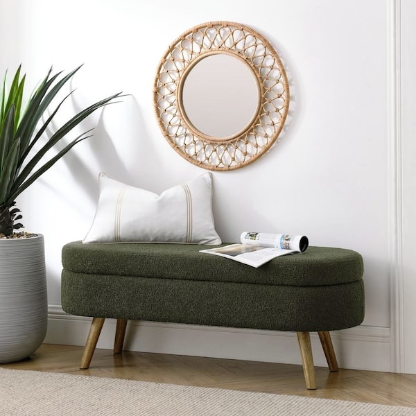 Olive Green Oval Storage Bench with Tapered Legs
