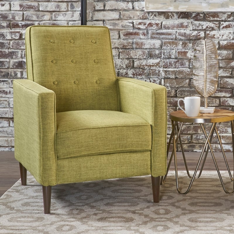 Olive Green Woven Fabric Recliner with Button Tufting and Tapered Legs