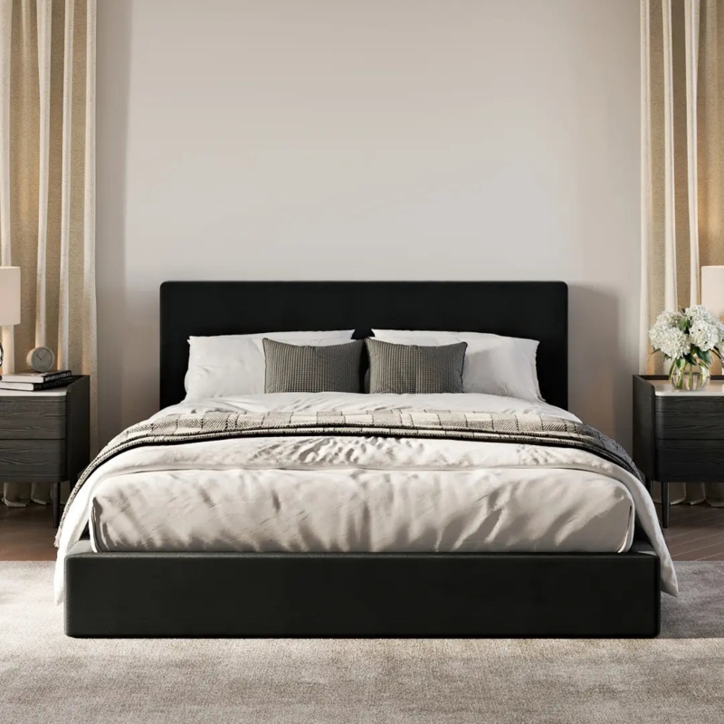 Onyx Upholstered Bed Low Profile Padded Frame Minimalist Cloud Design