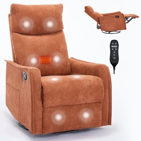 Orange Fabric Manual Recliner With Swivel Rocker Base