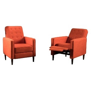 Orange Mid-Century Recliner with Tufted Back & Tapered Legs