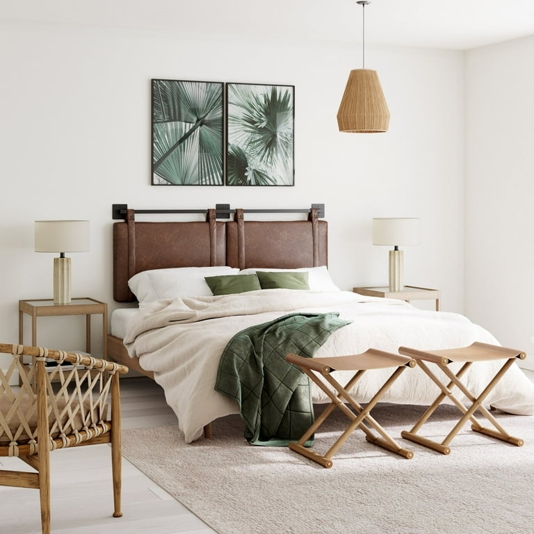 Organic Modern Headboard with Two-Panel Design and Hanging Rail System