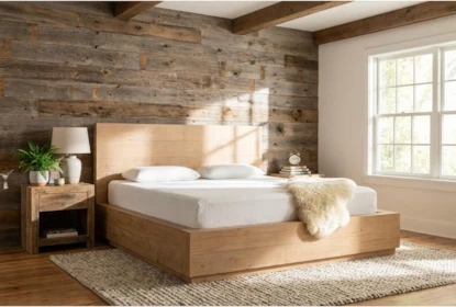 Organic Modern Platform Bed with Block Base in Light Wood Finish