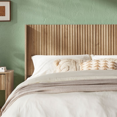 Organic Wood-Toned Headboard with Vertical Ribbing