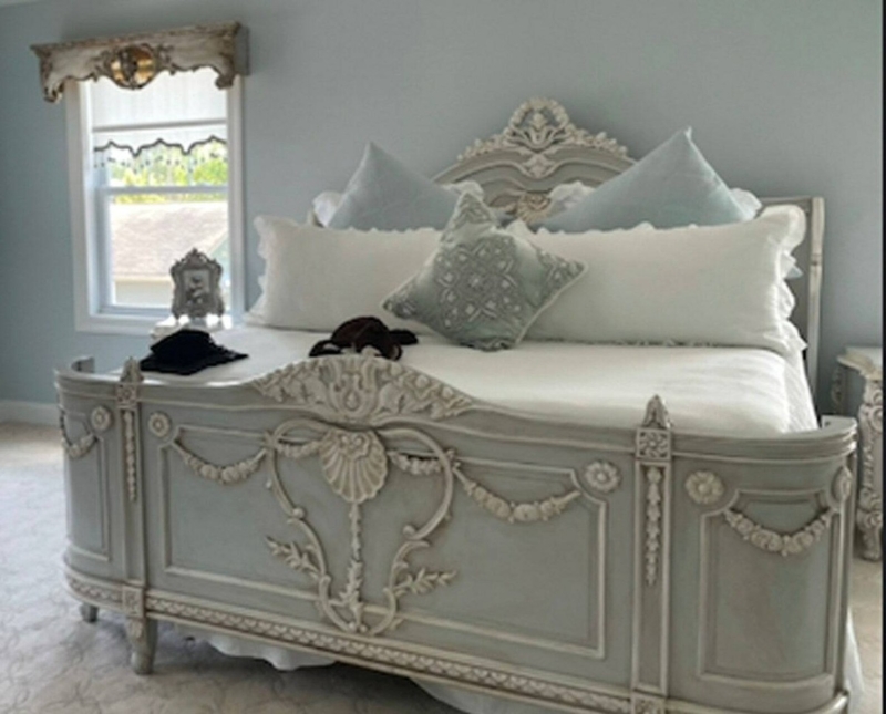 Ornate French Bed Frame Distressed Gray Carved Shabby Chic