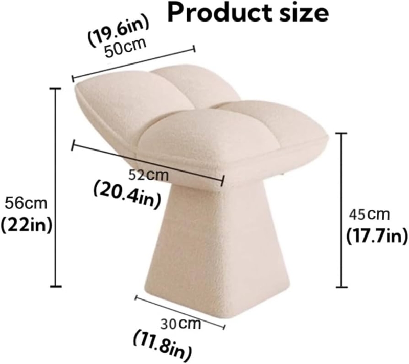 Ottoman Clover Shaped Top Cream Boucle Flared Pedestal Base Minimalist