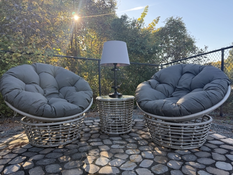 Outdoor Papasan Chair Set with Tufted Cushions and Woven Basket Bases