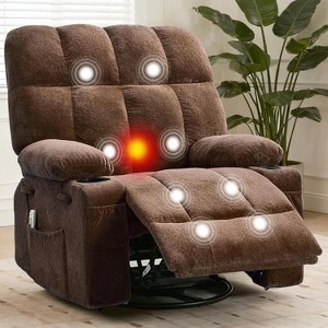 Oversized Brown Fabric Rocking Recliner with Heat Massage Zones