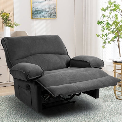 Oversized Charcoal Grey Manual Recliner with Wide Seat